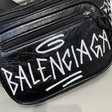 Black Leather Waist Bag Graffiti Style