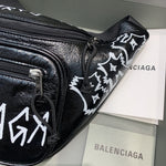 Black Leather Waist Bag Graffiti Style