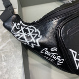 Black Leather Waist Bag Graffiti Style