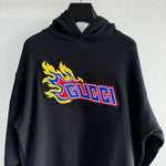 Hoodie Black & Flames Embroidered Logo 2024