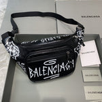 Black Leather Waist Bag Graffiti Style