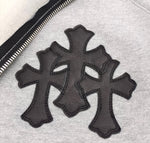 Hoodie Grey Zip-Up & Cross Patches 2023