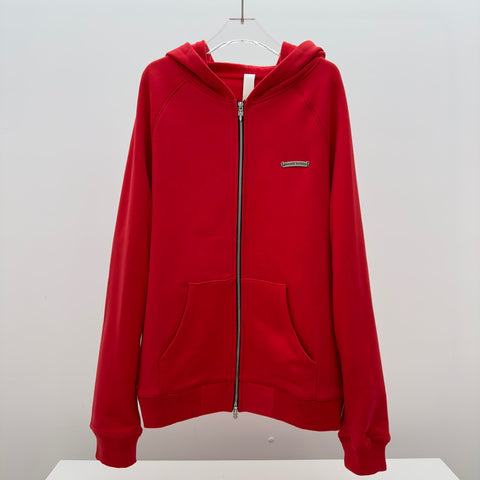 Hoodie Zip-Up Red & Embroidered Logo 2024