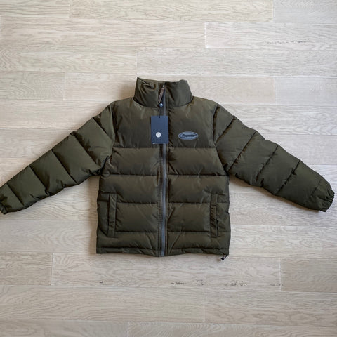 Down Jacket Olive Green Embroidered Back Logo