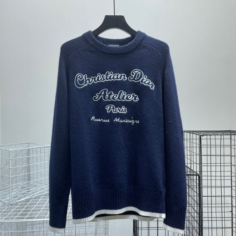 Sweater Embroidered Logo Dark Blue & Grey