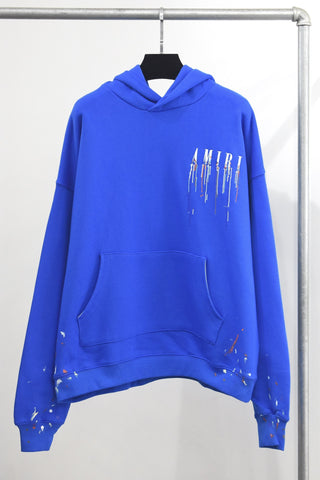 Blue Hoodie Paint & Embroidered Logos