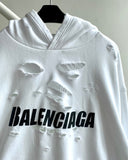 Hoodie White Distressed